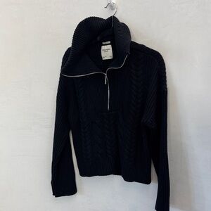 Abercrombie and Fitch Cable-Knit Half-Zip Sweater - Black